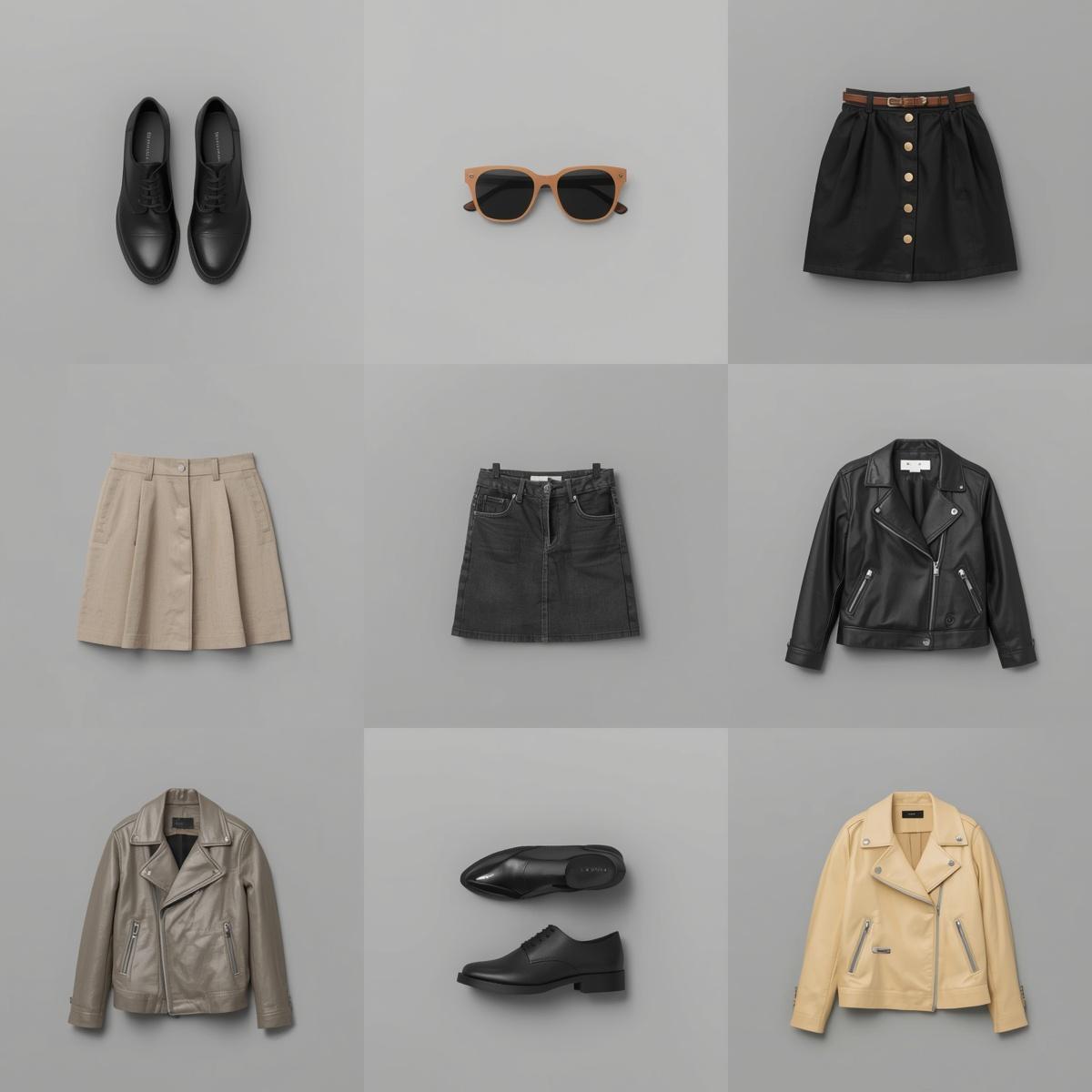 The same wardrobe digitized: garments catalogued in a tidy grid